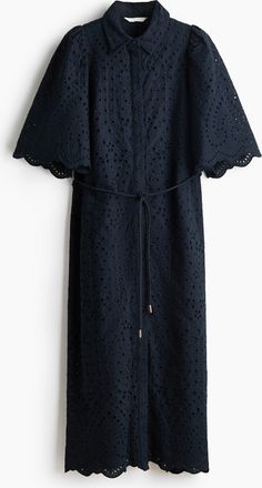H&M Blusenkleid aus Baumwolle mit Broderie Anglaise - Blue