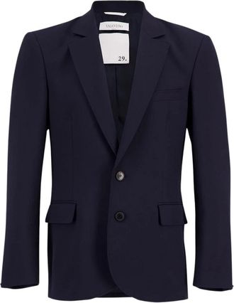 Valentino Garavani Navy Wol Blazer met Reverskraag - Heren - Blazers - Blauw - M - Wol - Jassen