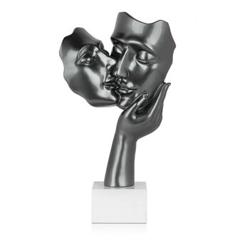 ADM Grosse Design Skulptur Kiss mit Marmorsockel 50 cm - Weiss