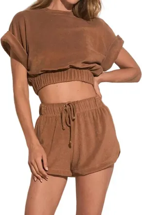 Elan Terri Short Sleeve Top In Tan