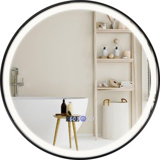 Costway Costway Espejo De Pared Iluminado, Espejo Inastillable De Alta Definici&oacute;n Con Luz Led De 3 Colores, Funci&oacute;n De Memoria Y Desempa&ntilde;ar, Lectura De Tiempo