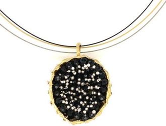 Esin Akan Dance of Stamens Necklace Midi, Gold Plated Hollow Bezel with Black Spinel at Nordstrom, Size 18