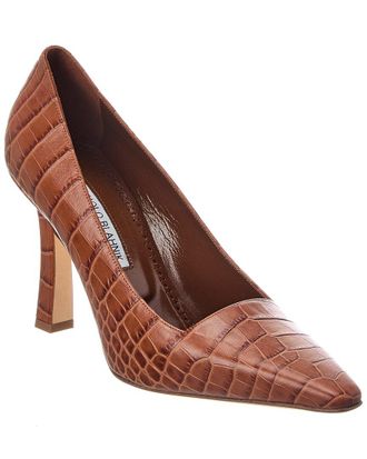 Manolo Blahnik Moira 105 Croc-Embossed Leather Pump