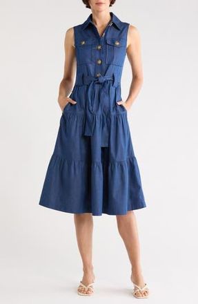 Derek Lam Florence Sleeveless Cotton Shirtdress in Deep Blue at Nordstrom Rack, Size 12