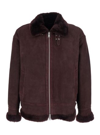 Arma Sano Bordeaux Shearling Jacket With Belt Detail And Fur Trims In Suede Woman
