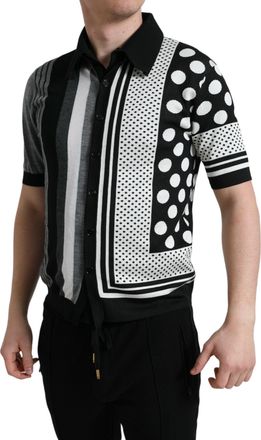Dolce & Gabbana Mens Striped And Polka-Dot Silk Blend Cardigan Black Cotton Wool