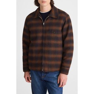 Madewell Ombr&eacute; Check Flannel Zip Jacket in Ombre Check Navy And Brown at Nordstrom Rack, Size X-Large