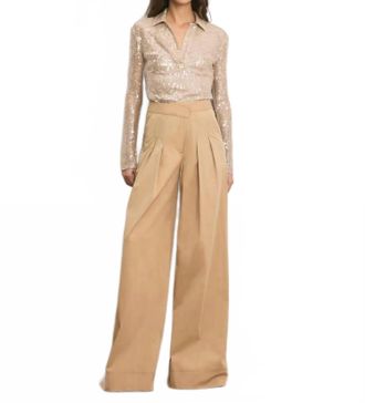 Veronica Beard Heron Crossover Waistband Wide Leg Pants In Khaki
