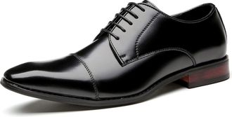 Generic Oxford Dress Shoes for Men Lace Up Derby Shoes Genuine Leather Cap Toe Burnished Toe Rubber Sole Slip Resistant Low Top Classic(8.5 UK) Black