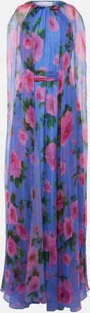 Carolina Herrera Floral caped halterneck silk gown