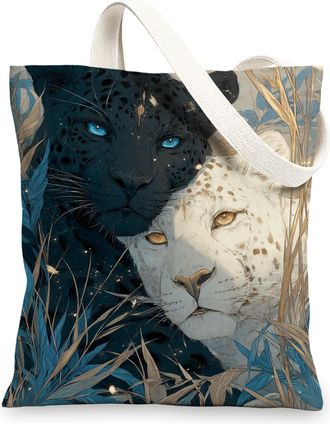 Generic Panther and Leopard Canvas Tote Bag, Eco-Friendly Reusable Grocery Bags, Soft Shoulder Strap Bags 13x15 Inch
