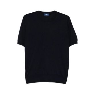 Fedeli Gebreide top met korte mouwen en ronde hals - Heren - Tops - Blauw - Maat: 2XL Zijde