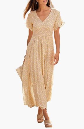 Lascana Womens Floral V-Neck Dress in Taupe Yellow at Nordstrom, Size 10