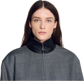 Sandro Oversized leather-collar jacket in Grey at Nordstrom, Size 40