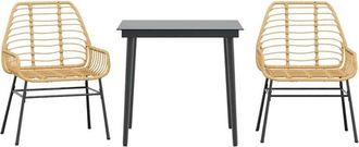 vidaXL 3 Piece Garden Dining Set Brown Poly Rattan Glass Vidaxl