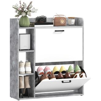 Mauro Ferretti Scarpiera Slim Con 2 Cassetti Ribaltabili E 3 Vani Aperti, Capacit&agrave; 15 Scarpe, 83x24x90.5 Cm, Grigio