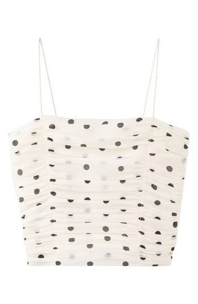 Mango Ruched Dot Camisole in Ecru at Nordstrom, Size Medium