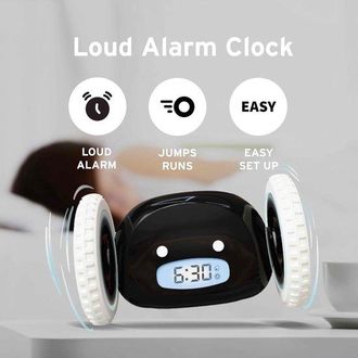 OEM Reloj Despertador Retro - Reloj Despertador Con Ruedas - Para Dormilones - Salta, Mu&eacute;vete, Rueda - Negro