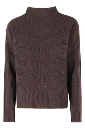Herno Dark Brown Boxy Fit Ribbed Half-Neck Wool Sweater