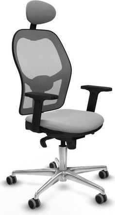 Piqueras y Crespo Piqueras Y Crespo - Jorquera Sincro Malla Gris Similpiel Gris Claro Brazos 2d Base Aluminio Cabecero Fijo Ruedas 65mm Engomada