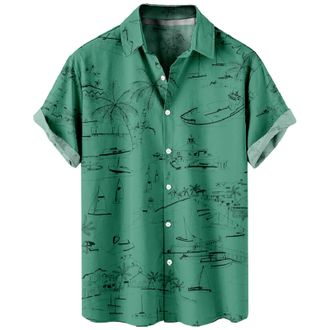 Generic Hawaiian Shirts Button Down Hawaiian Beach Shirt Mens Linen Shirt Button Down Short Sleeve Beach Shirts with Pocket Mens Letter and Floral Print Butto