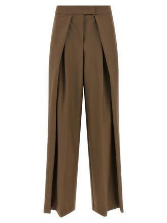 Nude Brown Tailored Pleated Pants