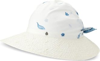 Maison Michel Linette floral-print visor hat - women - Straw/Cotton/Paper - L - White