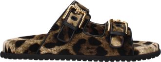 Dolce & Gabbana Dolce&Gabbana Mujers Pantuflas Y Zuecos Terciopelo Beige/Estampado Leopardo
