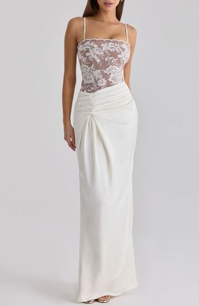House of CB Eliette Lace & Satin Column Gown in White at Nordstrom, Size X-Large