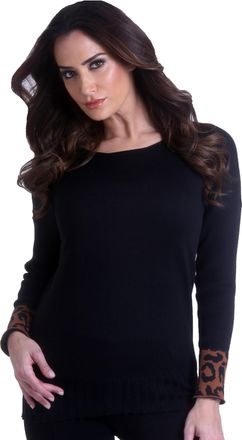 Angel Leopard Sleeve Sweater In Black/cognac