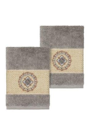 Linum Home Textiles Turkish Cotton Geometric Design Wash Cloth - Dark Grey - Set of 2 at Nordstrom Rack