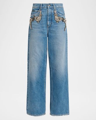 Dolce & Gabbana Crystal Embellished Straight-Leg Jeans