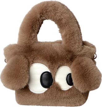 Generic Plush Shopping Bag - Plush Shoulder Bag for Women, Womens Bag, Family Purse, Shoulder Bag, Cute Coin Bag with Expression for Women and Girls, brown, S