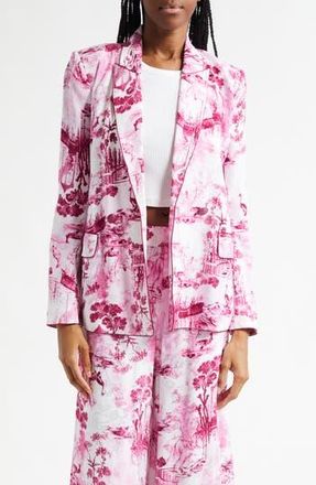 L'agence Jordana Tie Waist Blazer in White/Pink Porcelain Toile at Nordstrom Rack, Size Xx-Small