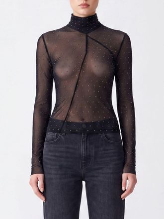 Liu Jo Slim Fit Turtleneck Top in Sheer Fabric with Crystal Embroidery
