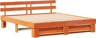 vidaXL Bed Frame with Headboard Brown Solid pine wood Vidaxl