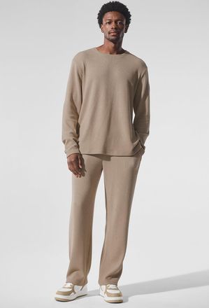 Alo | Elevate Waffle Straight Leg Pants in Gravel Beige, Size: Medium