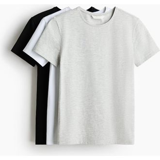 H&M 3-pack T-shirts in Gray Melange/white/black at Nordstrom, Size Xx-Large