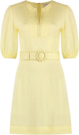 Yves Salomon Jurk met leren details in de taille - Dames - Korte kleedjes - Geel - 2XS - Kleedjes