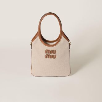Miu Miu Ivy Canvas And Leather Bag, Woman, Beige/brandy