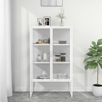 vidaXL Aparador De Acero Y Cristal Templado Blanco 80x35x135 Cm Vidaxl