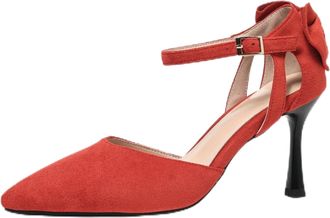 Generic Womens Pointed Toe Stiletto Heels with Bow-Knot - Side Cut-Out Design, for Bridal Party,Red,7.5 UK