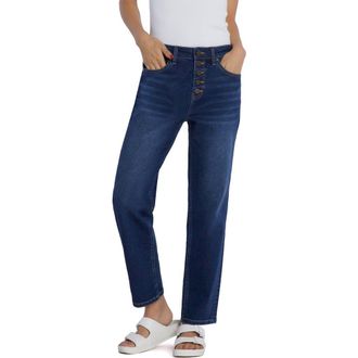 HINT OF BLU Effortless Exposed Button Fly Boyfriend Jeans in Dark Zuma at Nordstrom, Size 25