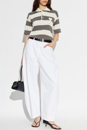 Ami Striped Pattern Polo, Womens, Grey