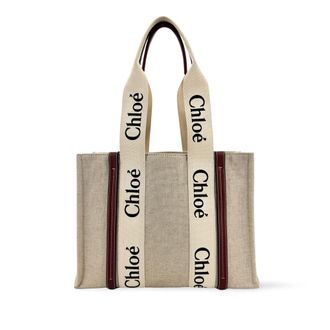 Chlo&eacute; Woody Medium Tote Bag Beige Burgundy