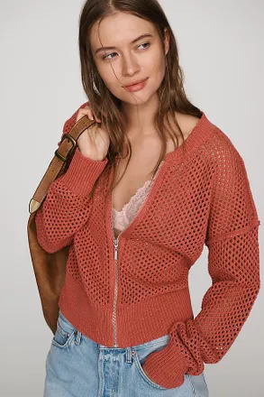 Pilcro Juniper Open-Knit Bomber Cardigan Jacket