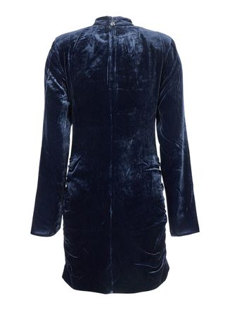 Rotate Velvet High-Neck Mini Dress - Navy
