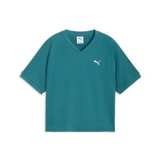 Puma T-Shirt PUMA CLASS RELAXED PINNACLE TEE, Damen, Gr. XL, emerald ice, Netz, Obermaterial: 60% Baumwolle, 40% Polyester, unifarben, relaxed fit normal, 