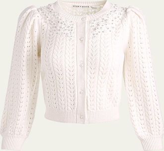 Alice & Olivia Doris Embellished Puff-Sleeve Cardigan