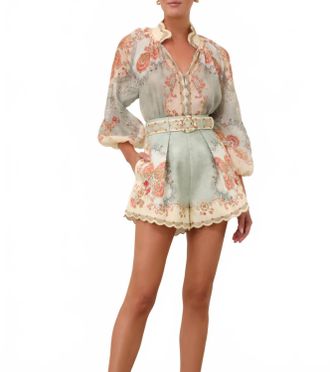 Zimmermann Daylight Tuck Shorts In Wallpaper Floral Mint